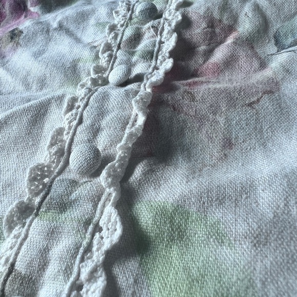 Caroline Constas Womens Cream Linen Coquette Floral Cottagecore Crop Top Large - Picture 5 of 9